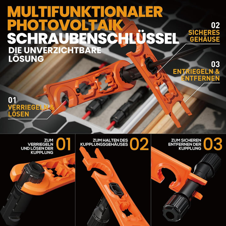 Solarstecker Crimpzange Set, für 2,5mm²，4,0mm²，6,0 mm² Solar Kabel, 12 Stück Male Female Solarpanel