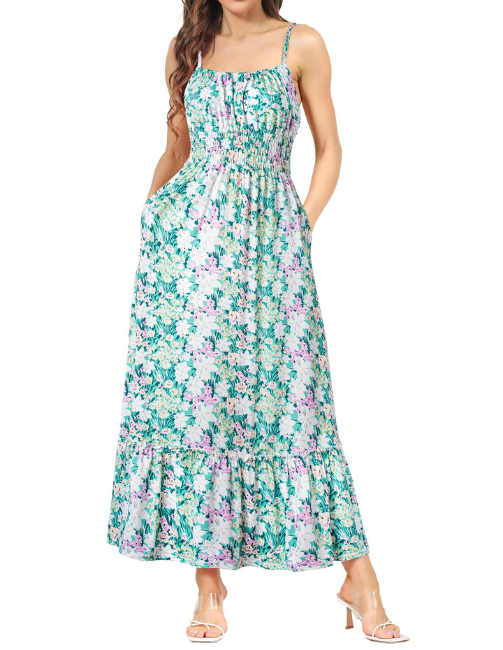 GRACE KARIN Damen Ärmellos Blumenkleid Maxikleid Casual Cami-Kleid Böhmisch Kleid Spaghettiträger Sm