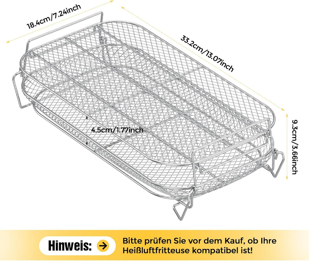 Heissluftfritteuse Zubehör Kompatibel mit Ninja AF500EU, 2 Etagen Airfryer Gitter für COSORI Dual Bl