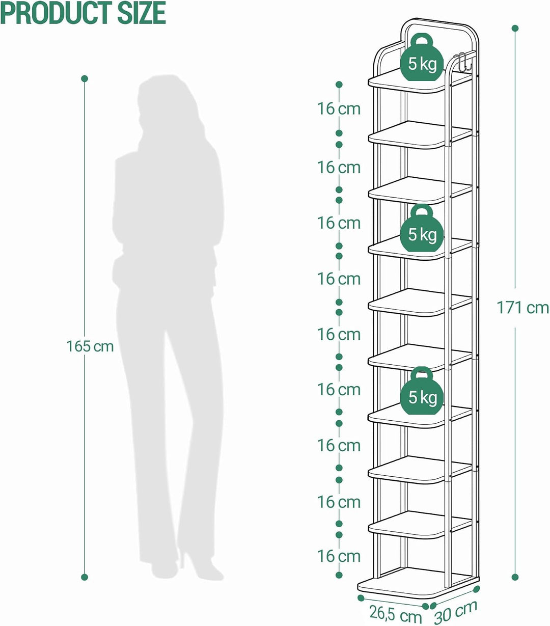 Hzuaneri Vertikales Schuhregal, 10-Stöckige Schuhregale, Schuhturm Für Kleine Räume, Freistehend, Ve