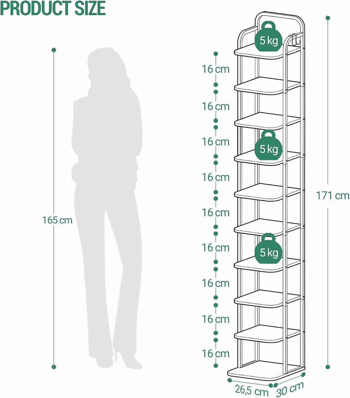Hzuaneri Vertikales Schuhregal, 10-Stöckige Schuhregale, Schuhturm Für Kleine Räume, Freistehend, Ve