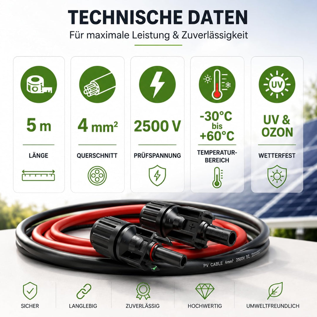 Offgridtec 5m 4mm² Solar-Verlängerungskabel mit Solarstecker, 5m