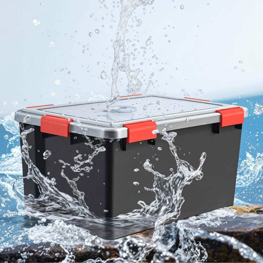 Iris Ohyama Luftdichte Kunststoff-Aufbewahrungsboxen mit Deckel, 50L, 4er-Set, Schwarz, Hermetischer