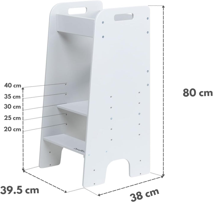 Lernturm ab 1 Jahr, höhenverstellbar mit 5 Ebenen, belastbar bis 110kg - Montessori Learning Tower (