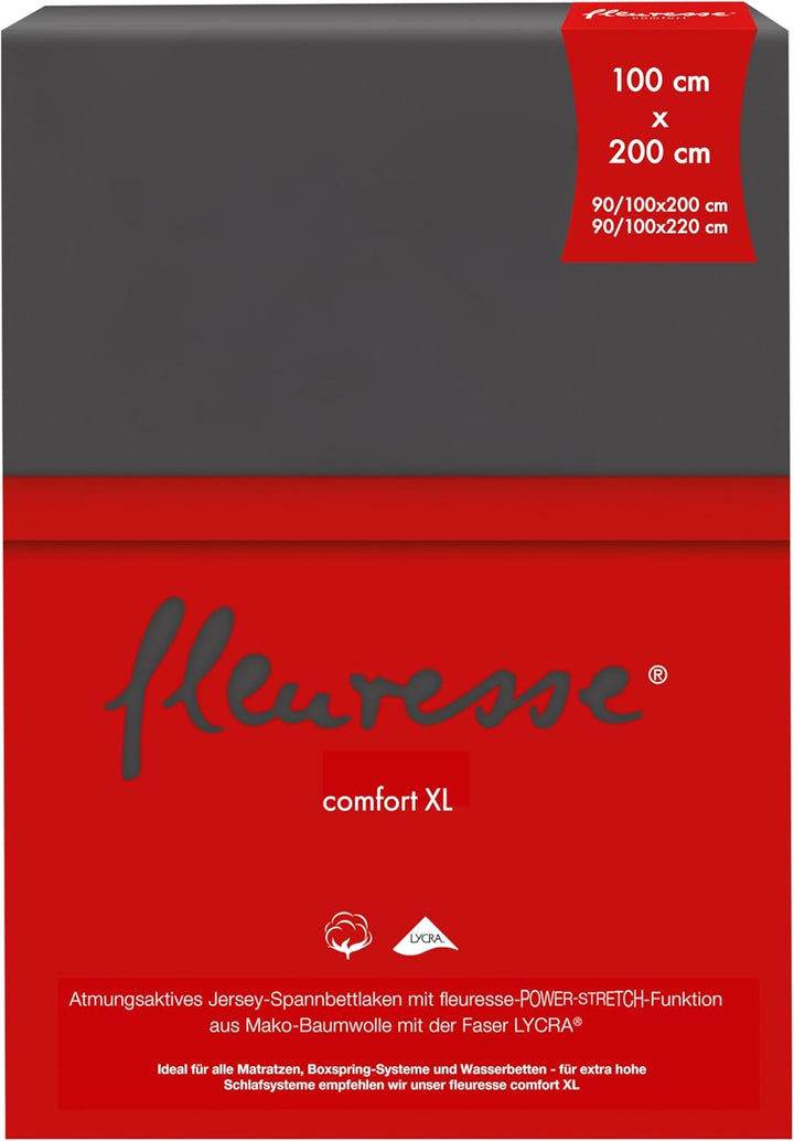 fleuresse 1119 XXL Jersey Stretch Spannbetttuch (96% Baumwolle, 4% Elasthan), mit Rumdumgummizug,100
