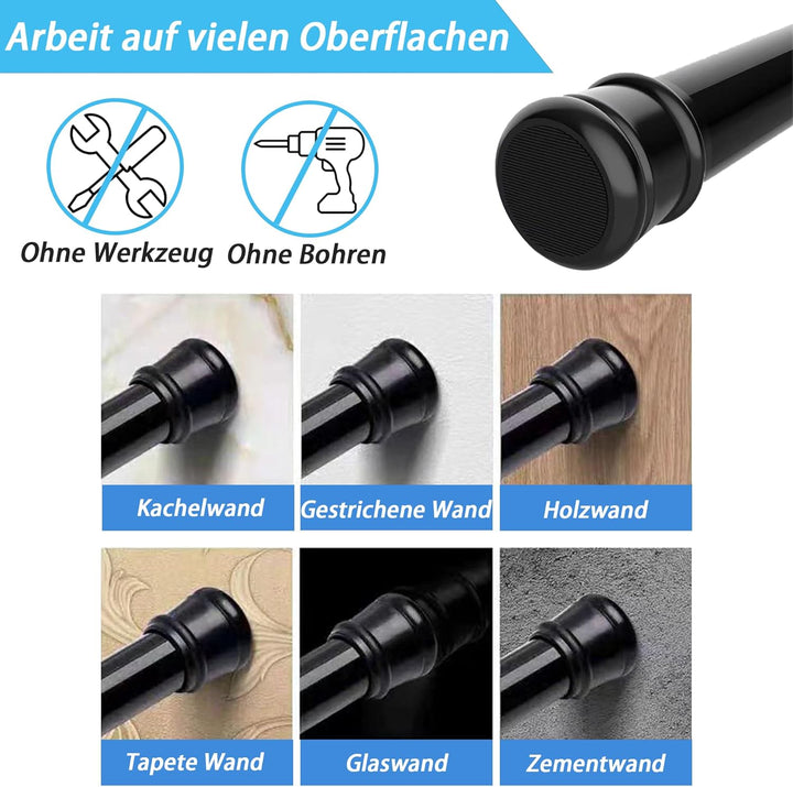 1Stück Gardinenstange Ohne Bohren Duschstange Ausziehbare Kleiderstange für Fenster, Kleiderschrank,