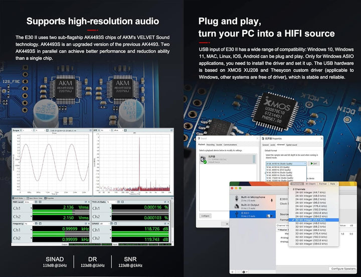 Topping E30 II DAC Vorverstärker – 2 x AK4493S Hi-Res XMOS XU208 DAC 32 Bit/768 kHz DSD512 DSD Direc