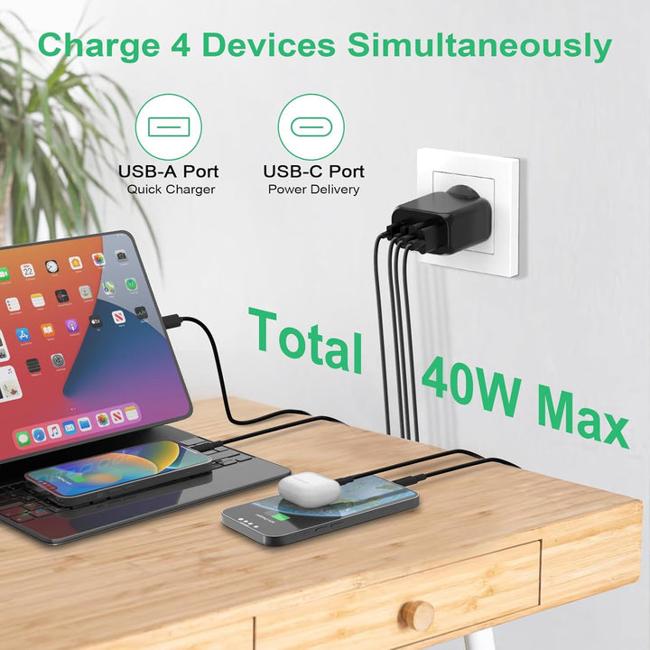 40W USB C Ladegerät, Gcstnn Schnellladegerät 2-Pack 4 Port PD3.0 QC3.0 USB C Ladestecker für iPhone