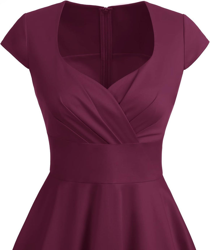 Bbonlinedress 1950er Vintage Retro Cocktailkleid Rockabilly Kleider V-Ausschnitt Faltenrock festlich