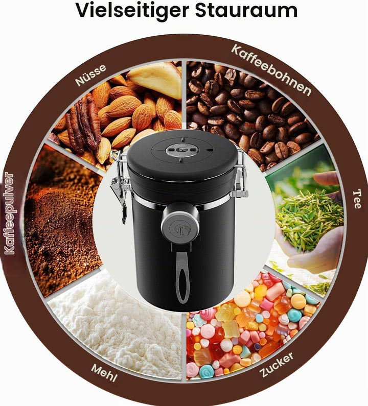Coffee Gator Kaffeedose Edelstahl, Luftdicht Vorratsdose mit Deckel, Datum Tracker, CO2-Freigabevent