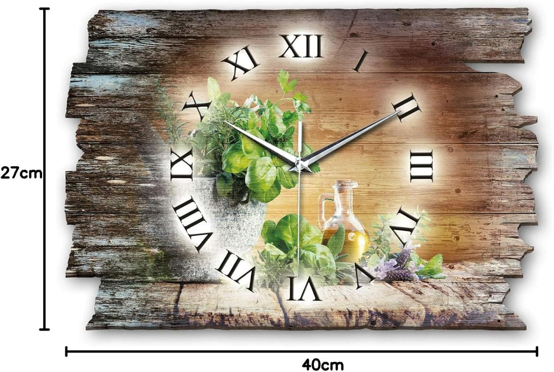 Kräuter Landhaus Shabby Style Designer Wanduhr Funkuhr aus Holz *Made in Germany leise ohne Ticken W