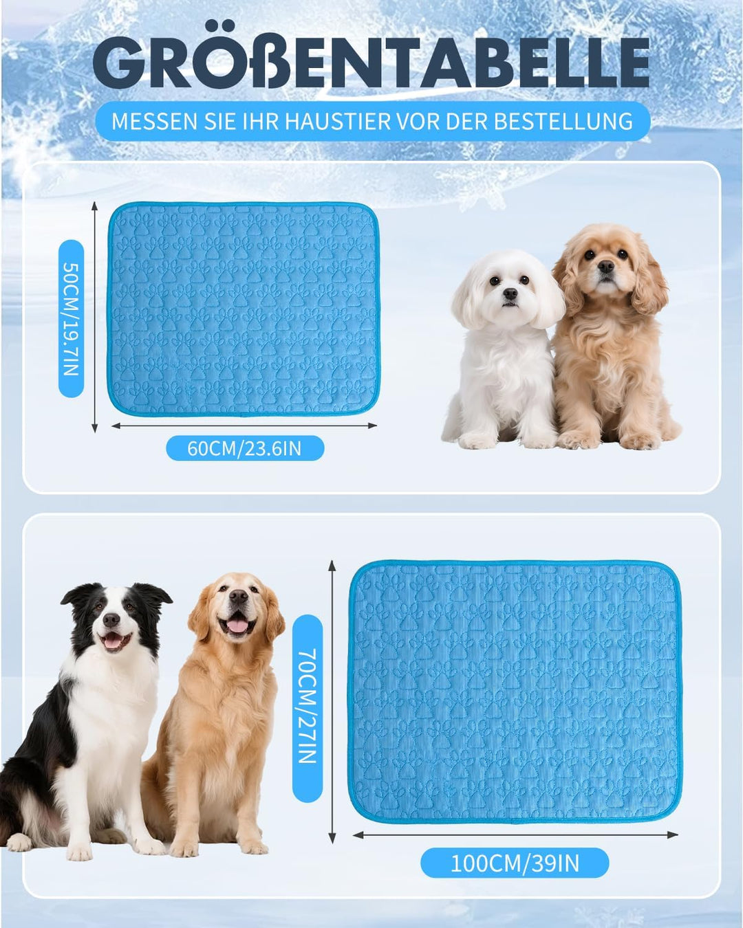 Kühlmatte für Hunde und Katzen, 100 x 70 cm, selbstkühlend Blau 100x70cm, Blau 100x70cm