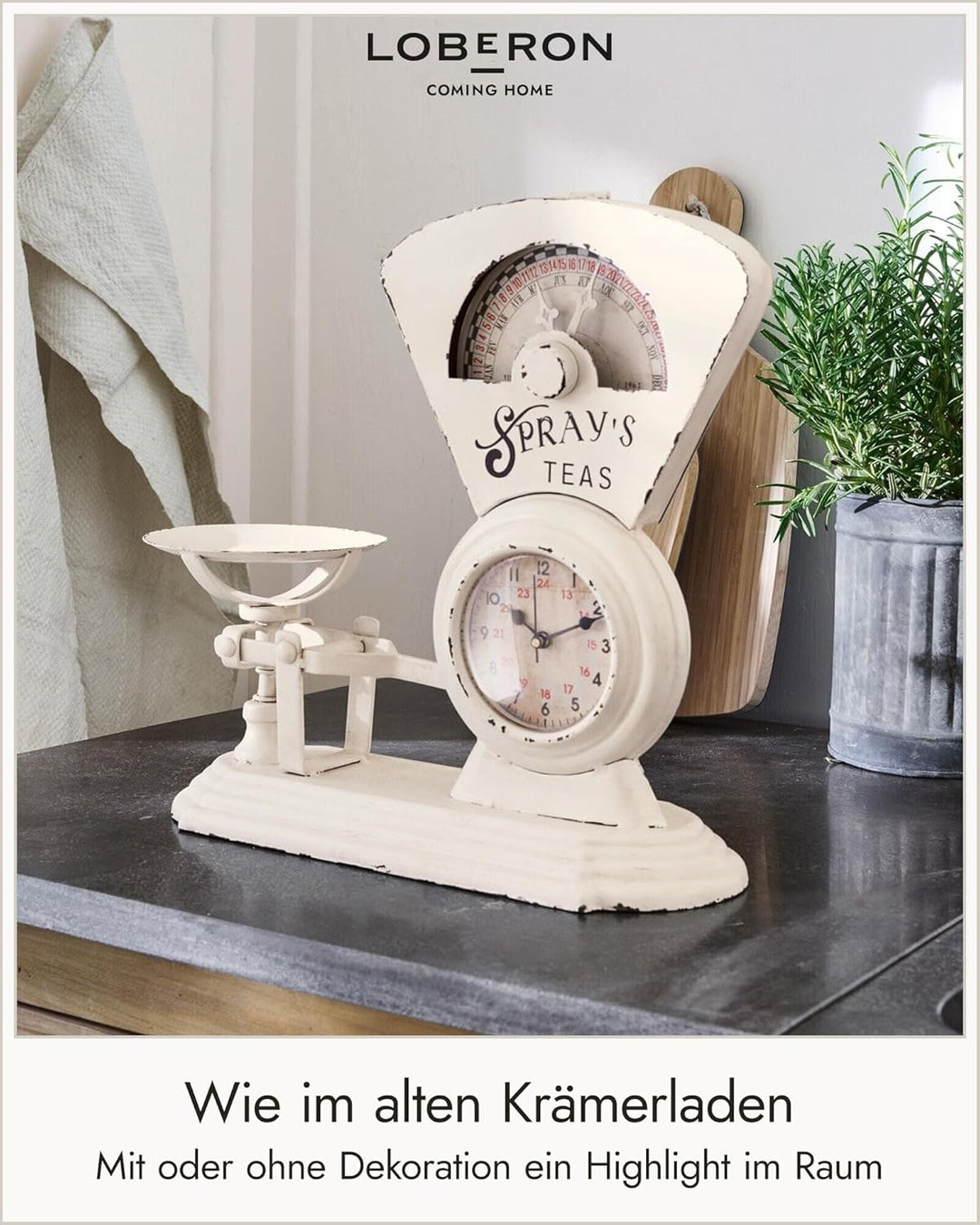 Loberon Uhr Balances, nostalgisches Design, von Einer Alten Waage inspiriert, Vintage-Look, Zeitmess