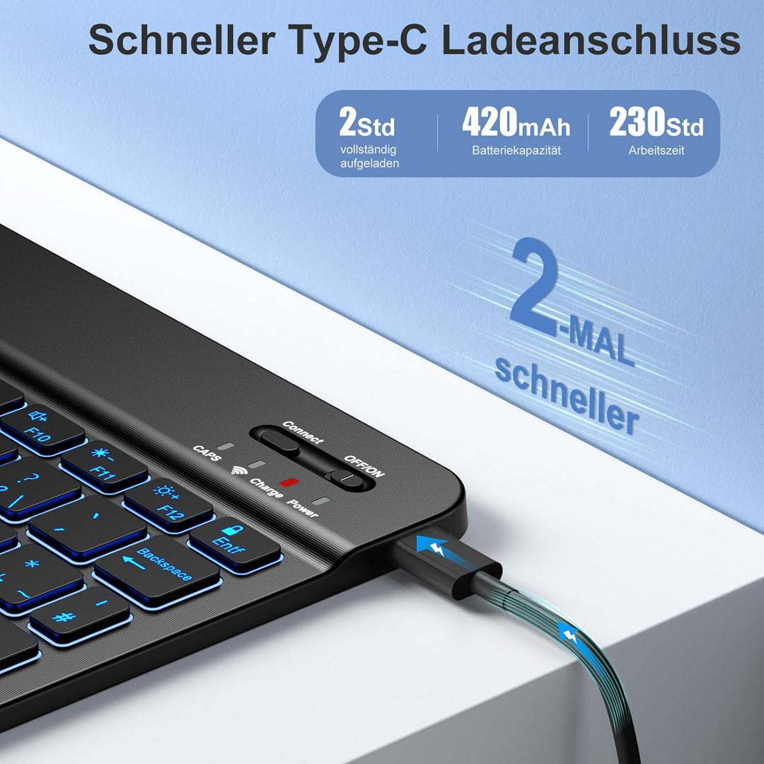Vobafe Hülle mit Tastatur für iPad A16 11/10 Generation (2025/2022, 11/10.9 Zoll)- 7 Farben Beleucht