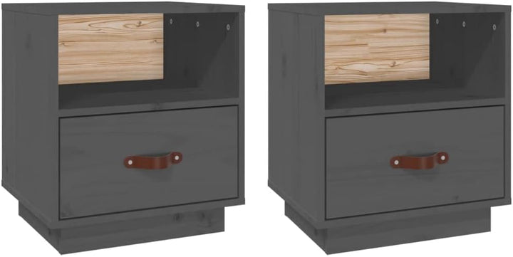 FIRBNUS Bedside Table Nachtkonsole Beistelltisch mit Stauraum Night Stand Nachttische 2er Set Grau 4