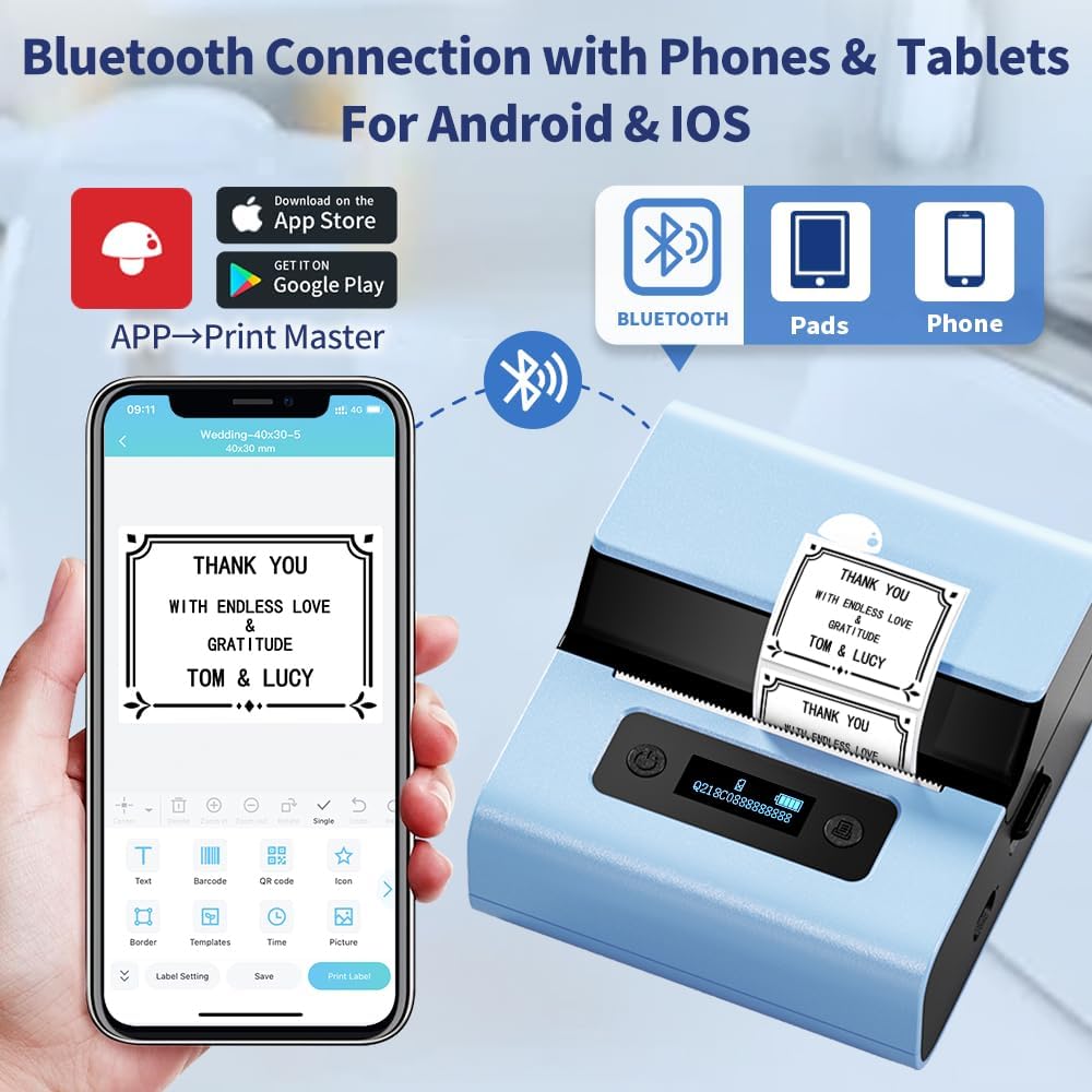 Phomemo M221 Etikettendrucker - Barcode Drucker Bluetooth Beschriftungsgerät Label Maker, für Untern