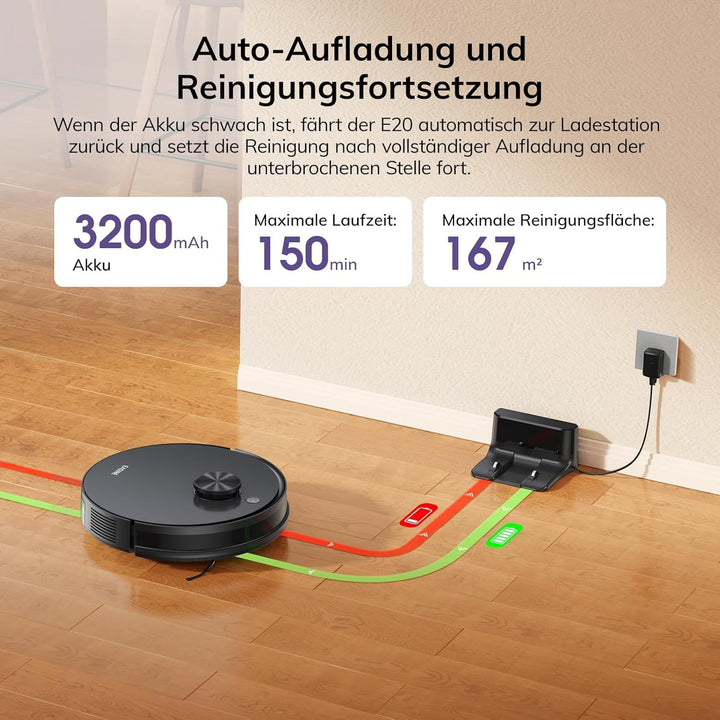 Saugroboter Ohne Wischfunktion, LiDAR Navigation Staubsauger Roboter, 10000Pa Saugkraft, für Teppich