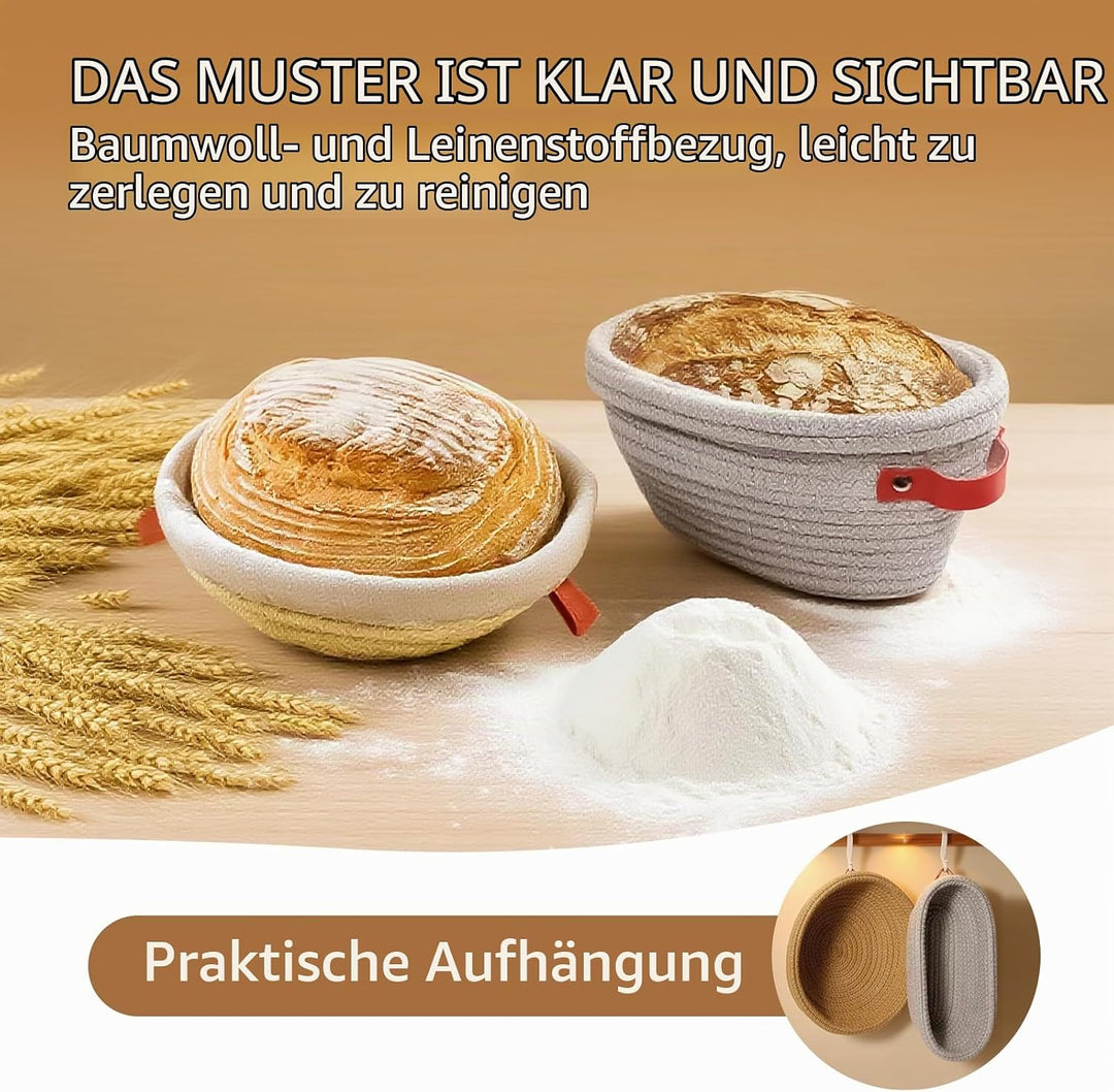 Gärkörbchen Sauerteig Starter Set - 23 cm Rund &amp; 26 cm Oval mit Brotbackzubehör Backen Zubehör Handw