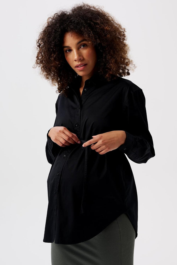 Noppies Damen Arles Nursing Blouse Ls Bluse L Black - P090, L Black - P090