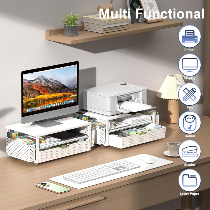 Monitorständer mit Schublade, Schreibtischorganizer und Zubehör, 2-stufiger Computer Monitor Erhöhun