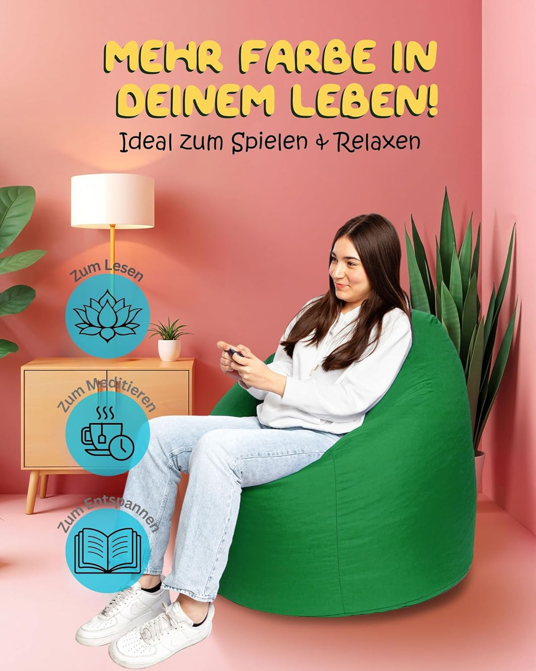 PATCH HOME Patchhome Sitzsack Tropfenform mit Reissverschluss Nachfüllbar - für In &amp; Outdoor - mit S