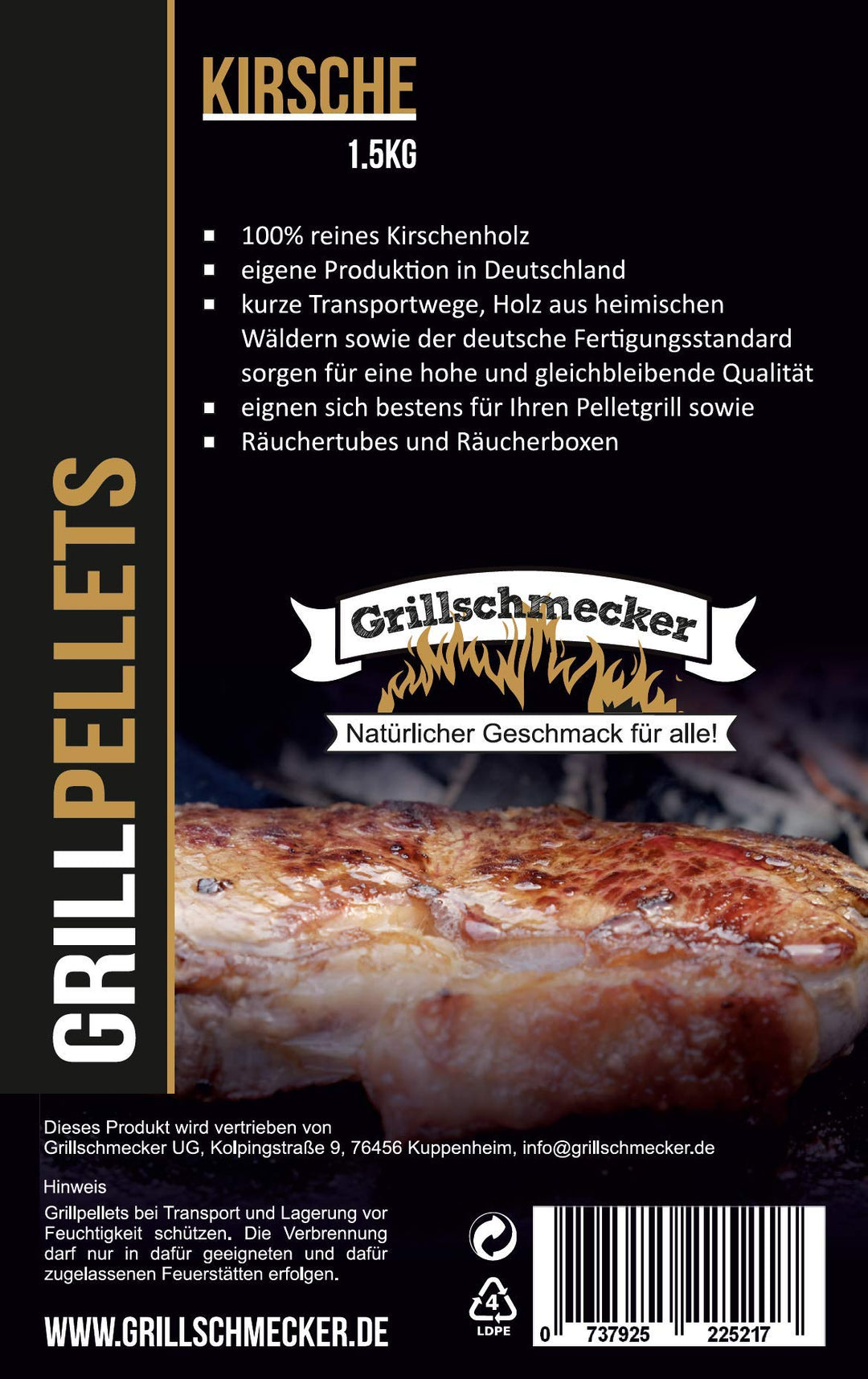 Grillpellets Kirsche 15 kg - Holzpellets aus Kirschholz für Grill, Pelletofen & Smoker