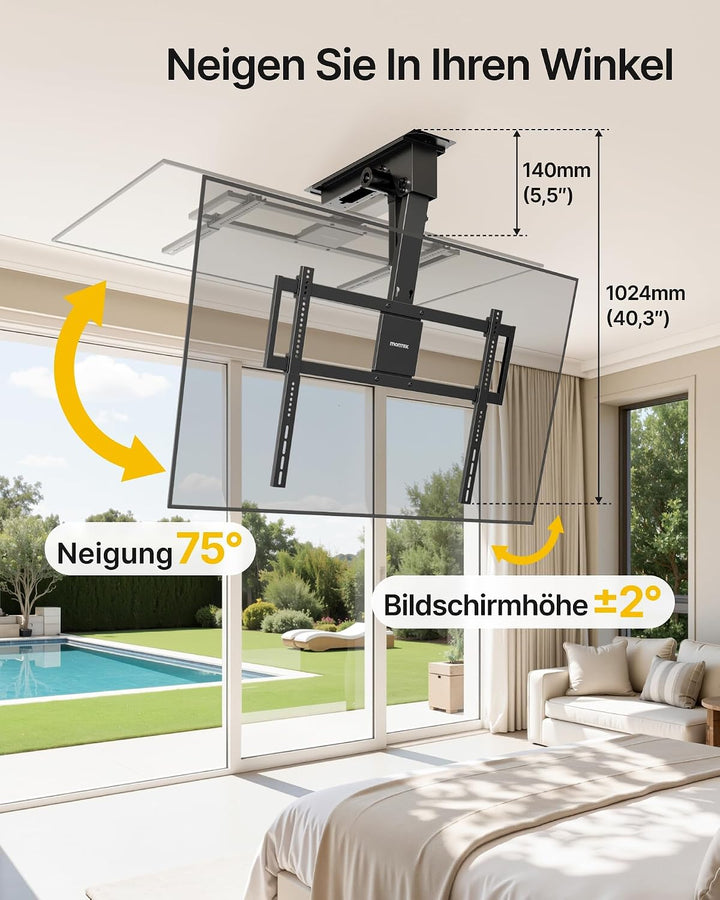 monTEK Motorisierte TV Deckenhalterung von 43-86 Zoll, hochbelastbar bis 55 kg, kompatibel mit Off-C
