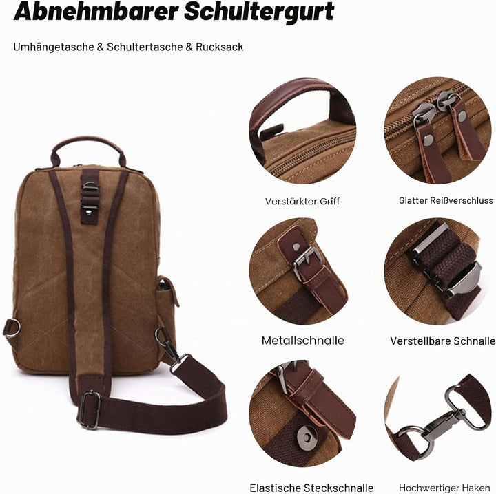 FANDARE Herren Rucksack aus atmungsaktivem Segeltuch Braun A, Braun A
