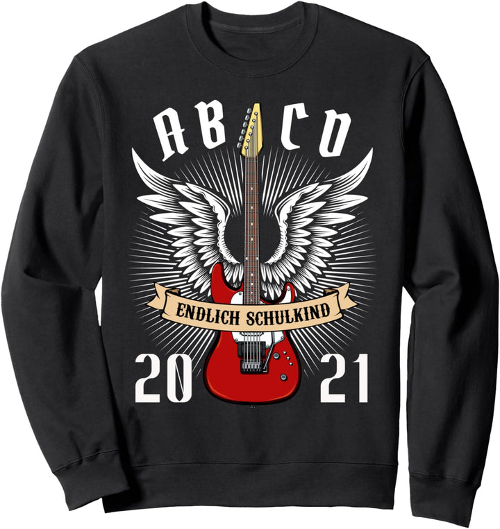 Endlich Schulkind 2021 ABCD Schulanfang Gitarre Rocker Sweatshirt