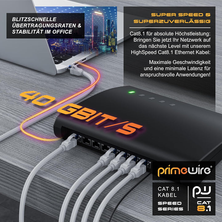 CSL - 10m Netzwerkkabel CAT 8 - LAN Kabel Patchkabel - CAT8.1 High Speed Gigabit Ethernet Cable - 40