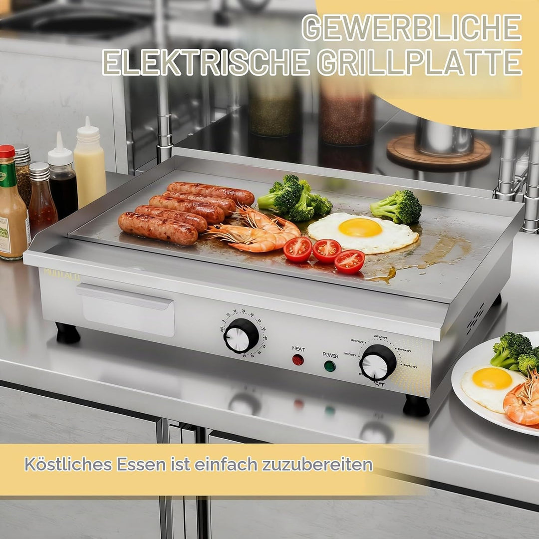 MOOTACO Elektrische Grillplatte mit Zeitschaltuhr, Profi Gastro Elektrogrill mit 54 cm Grillfläche,