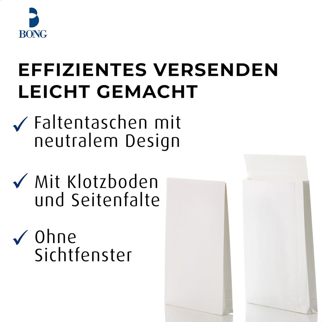Bong Faltentasche C4 (200 Stück), haftklebende Faltentaschen mit Klotzboden und Seitenfalte, Versand