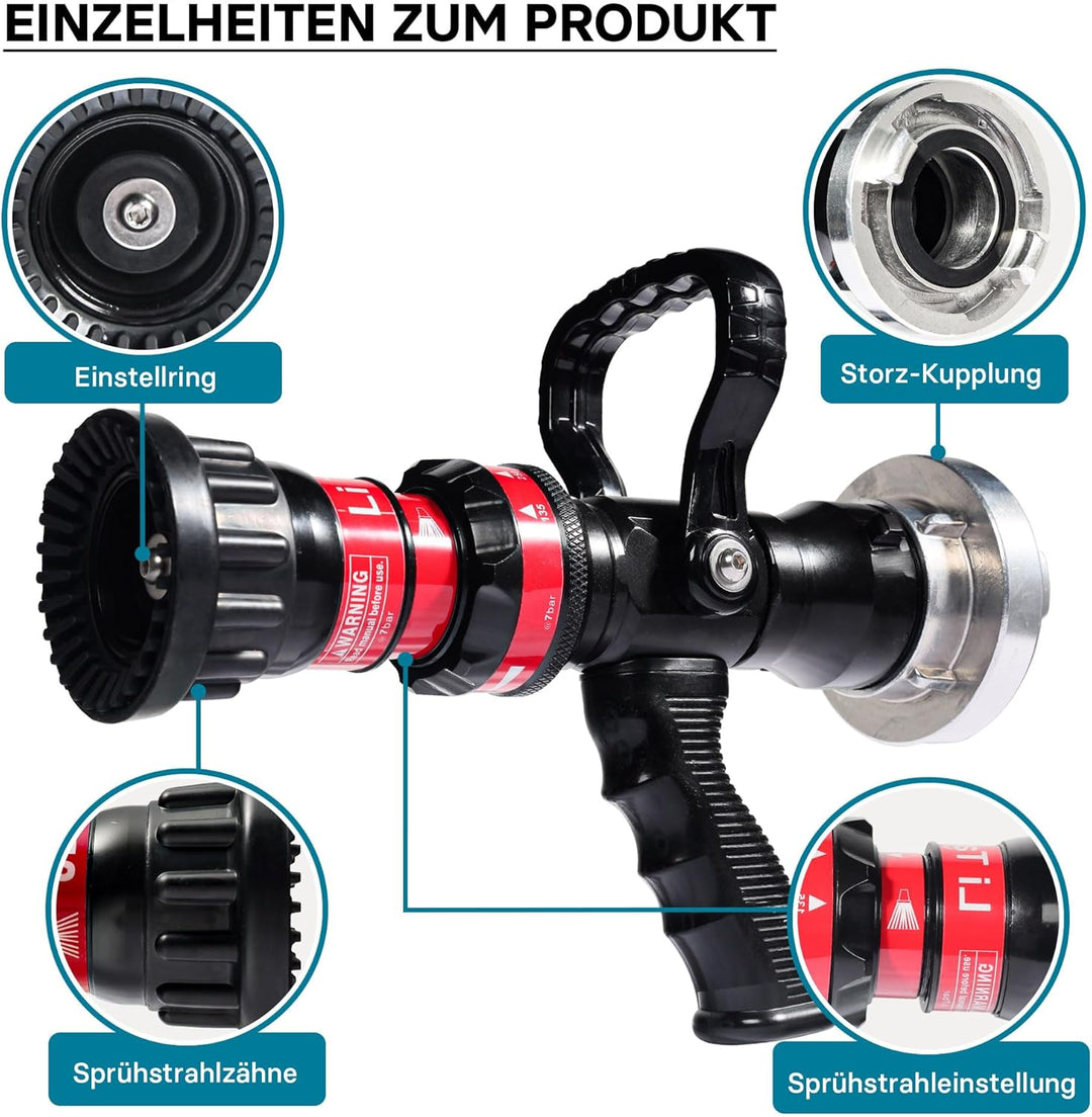 Wiltec Hohlstrahlrohr mit 150/200/350/450 l/min, C Storzkupplung und stufenloser Sprühstrahlverstell