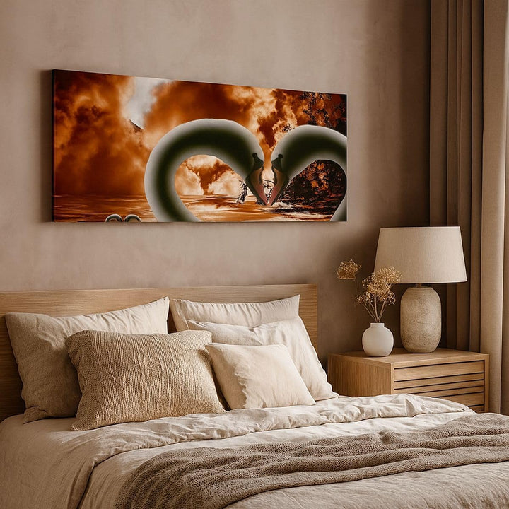 Wandbilder Dekoration Wohnzimmer Schwäne Nacht Liebe Panorama Bilder auf Leinwand 120x50cm Leinwandb
