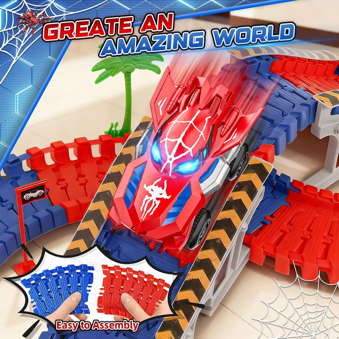 Spider Autorennbahn Set mit 2 Elektroautos - Auto Rennbahn Spielzeug ab 3 4 5 6 7 8 Jahre Junge Mädc
