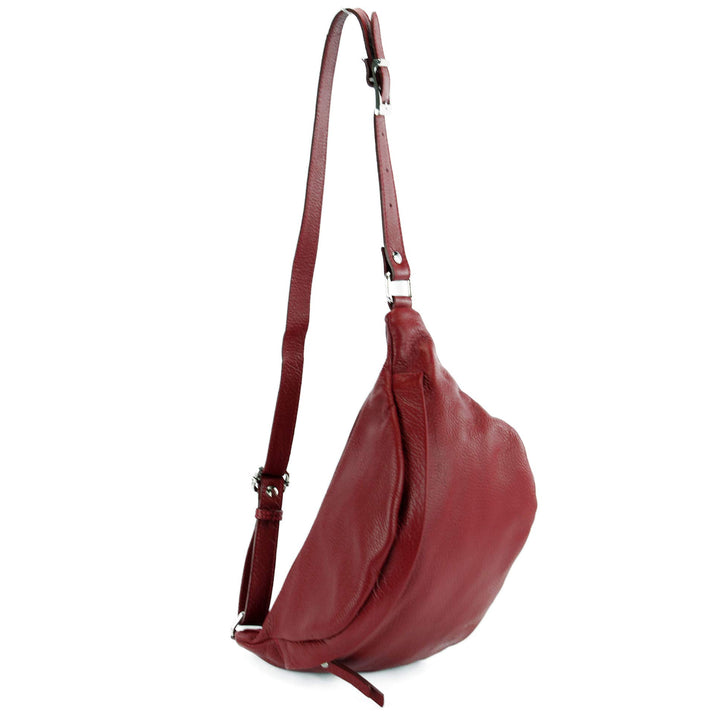 modamoda de - T77 - ital. Hüfttasche Bauchtasche Brusttasche Large aus weichem Leder, Farbe:Purpurro