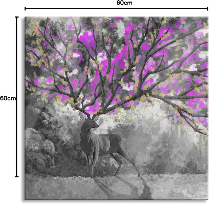 Pixxprint Glasbild | Wandbild auf Echtglas | Fantasievoller Hirsch mit Baumgeweih B&W Detail | 60x60