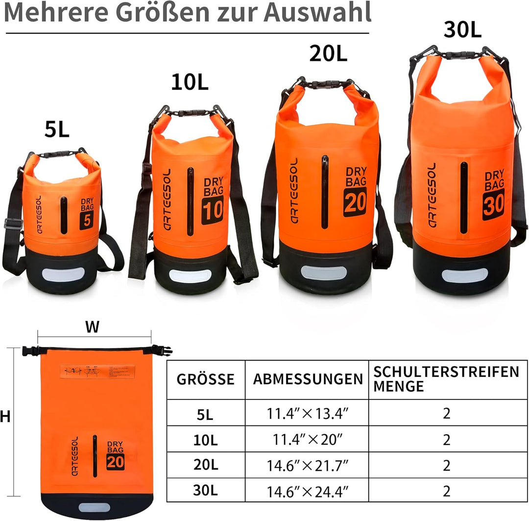 Blackace arteesol Dry Bag wasserdichte Tasche 5L/10L/20L/30L Wasserfester Beutel Packsack mit Langen