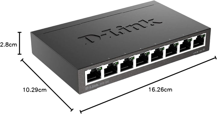D-Link DGS-108 8-Port Layer2 Gigabit Switch (bis zu 2000 Mbit/s Datenübertragung pro Port, Non-Block