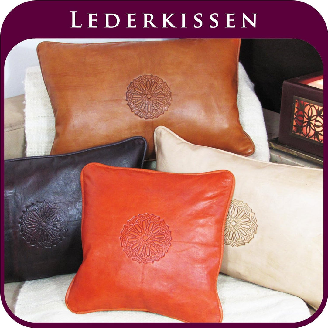 ALMADIH Lederkissen L mit Füllung hell braun 35x35 cm 100% traditionelle Handarbeit echtes Leder - S
