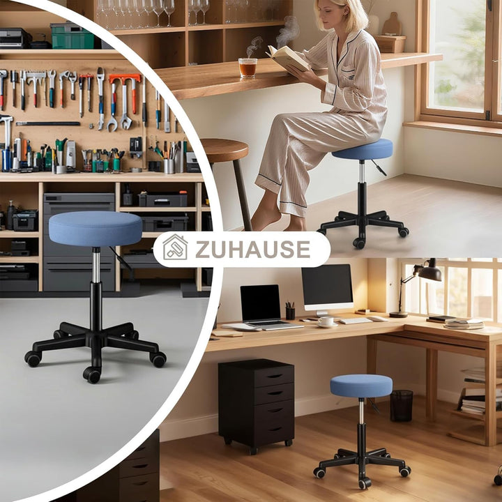 Zedelmaier Rollhocker höhenverstellbar, Bürohocker mit Gummirollen, 360° drehbar Hocker mit Rollen &
