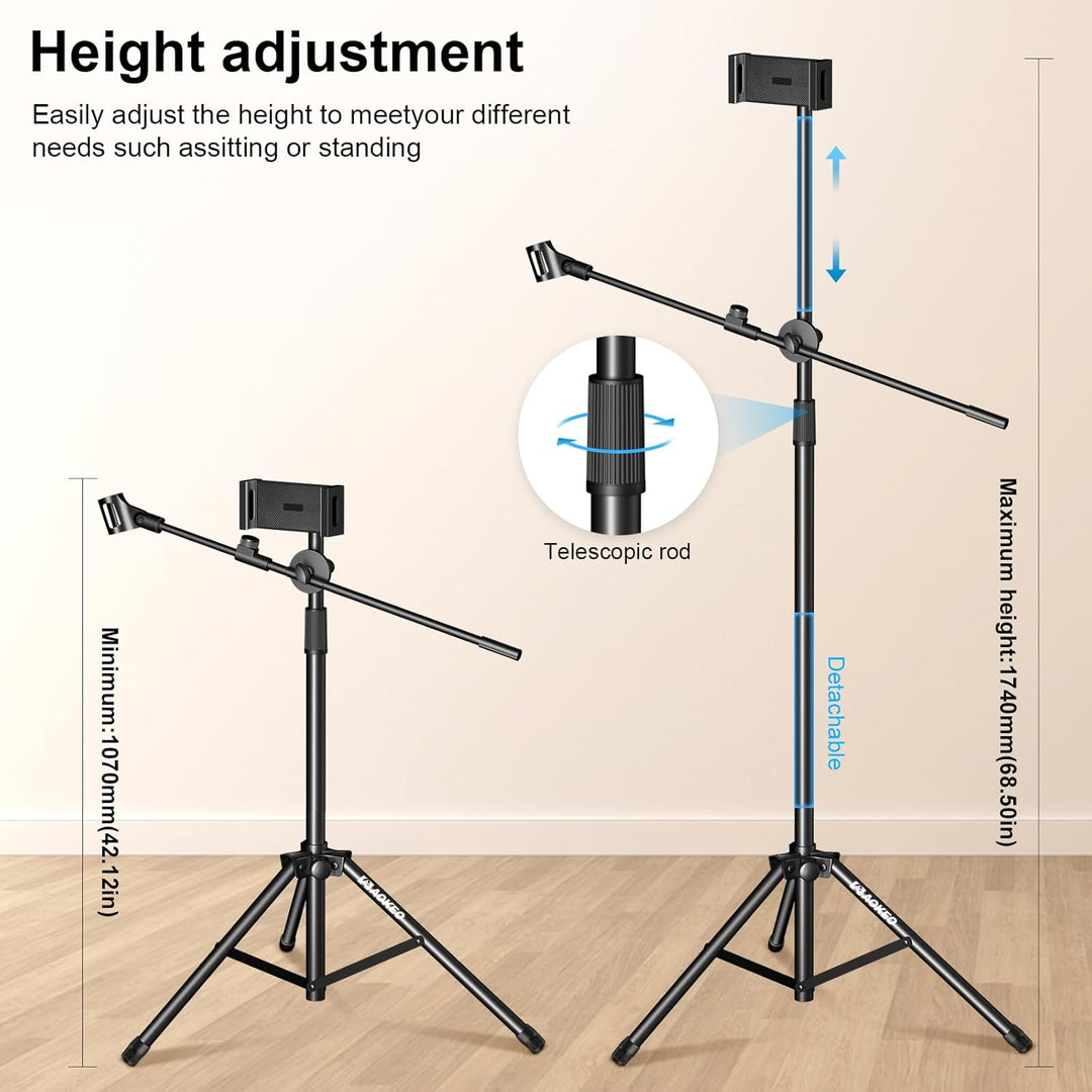 Mikrofonständer, Aokeo Mikrofon Ständer Floor mit Verstellbarem Stativ,Tragetasche,Tablet-Halter,Gee