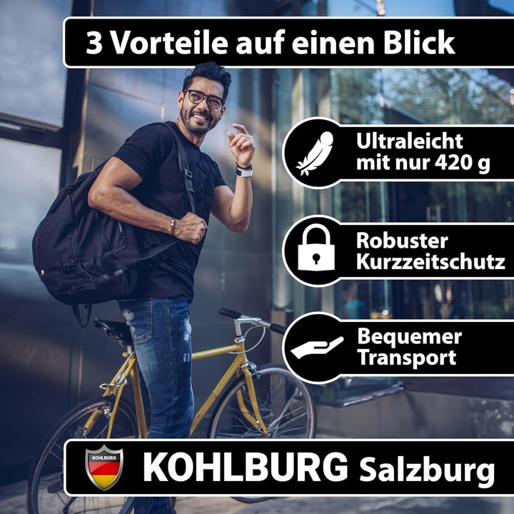 KOHLBURG sehr leichtes &amp; kleines Faltschloss für Kurz-Zeit-Schutz - Fahrradschloss 420g leicht für l