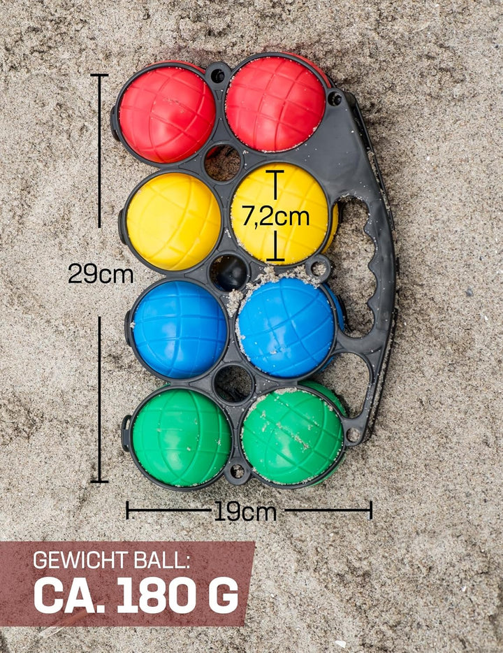 JELEX Boccia 8er-Set, Durchmesser 7,2 cm inkl. Tragekorb und Einer Zielkugel für Outdoor-Spiele im G
