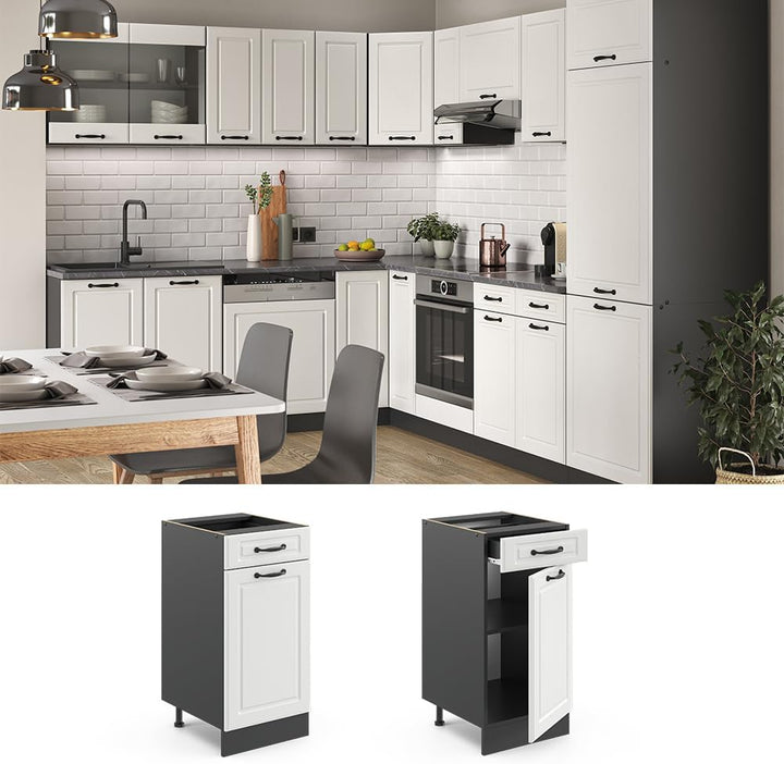 Vicco Küchenunterschrank R-Line, Weiss Landhaus/Anthrazit, 40 cm ohne Arbeitsplatte Weiss Landhaus S