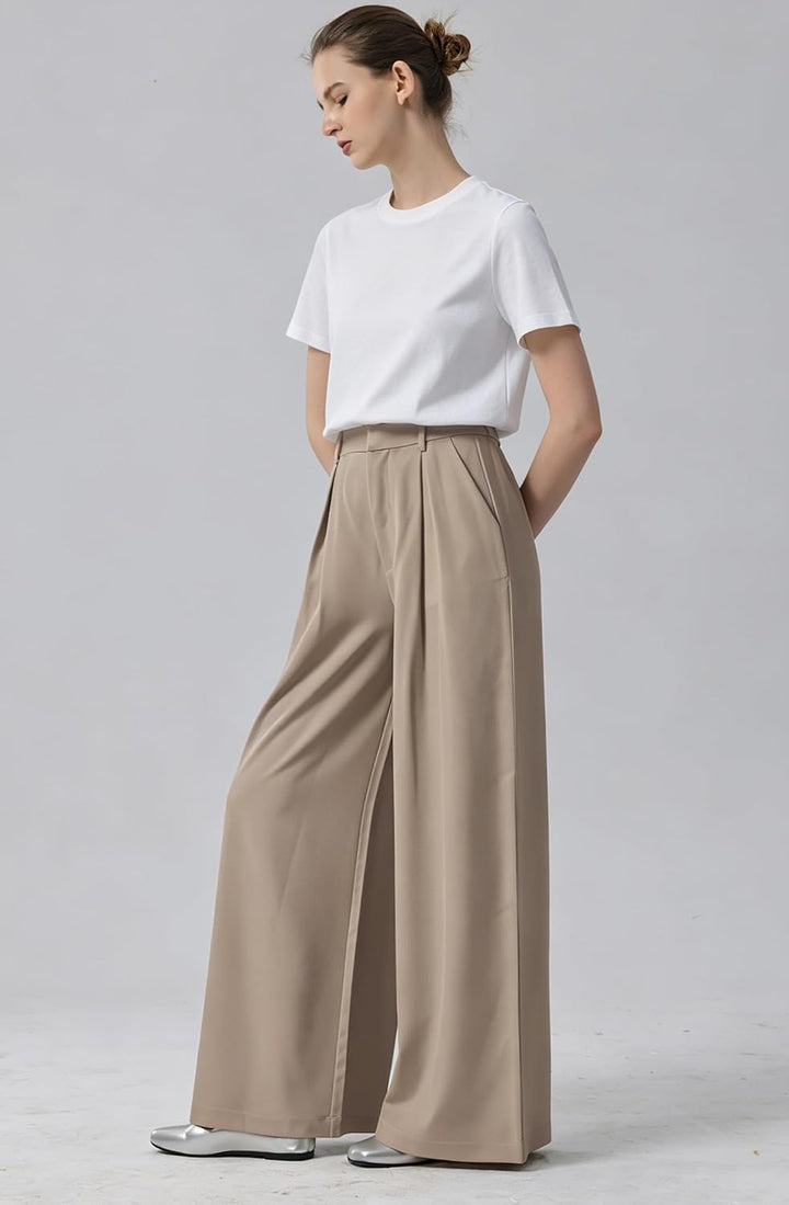 Tronjori Damen Hose Weites Bein Frauen Lange Hose mit Taschen Einfarbig Lose elastische Hohe Taille