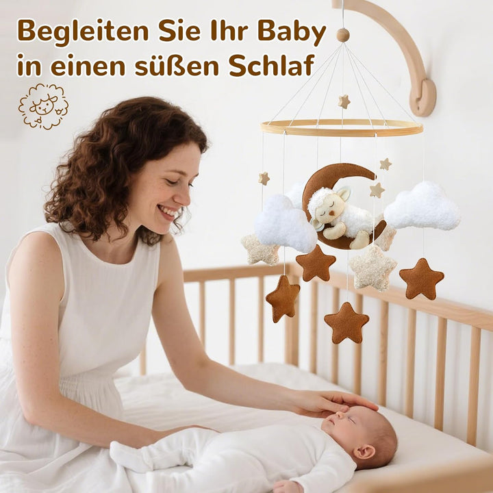 Mobile Baby, Schlafendes Alpaka Mond Babybett Mobile Baby Filz, Wolken Windspiele Krippe Baby Mobile