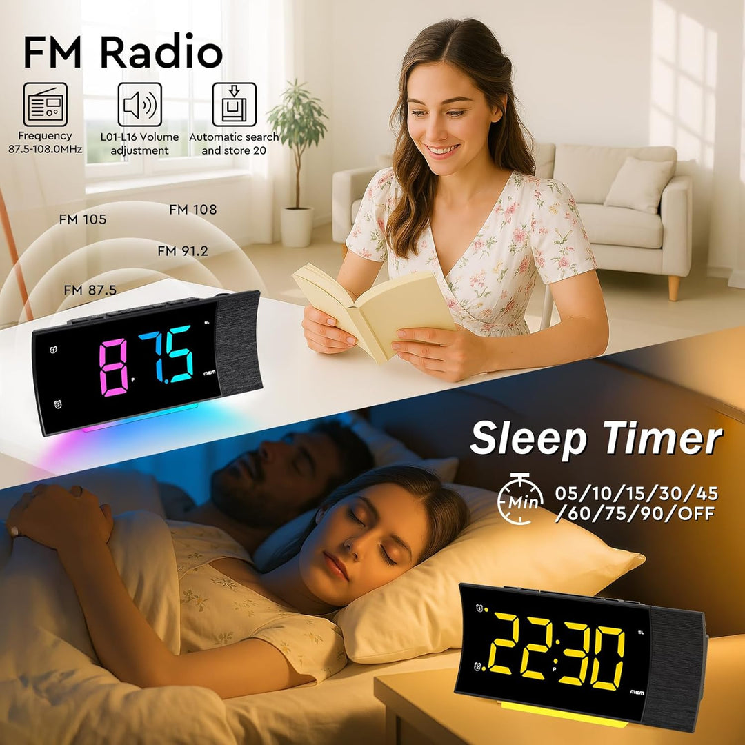 Radiowecker mit Projektion, Projektionswecker Digitaler Wecker, 180°Projektor, Grosser LED-Anzeige,