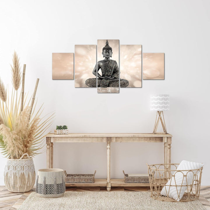 Runa Art Wandbilder Buddha Feng Shui 5 Teilig Bild auf Vlies Leinwand Deko Wohnzimmer Schlafzimmer Z