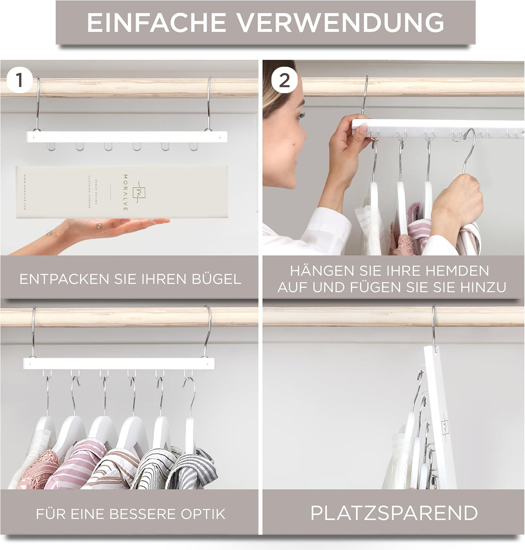 MORALVE Platzsparender Kleiderbügel Organizer – 4er-Pack – 6-stufiger Organizer aus europäischem Buc